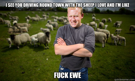 I see you driving round town with the sheep i love and i'm like fuck ewe  