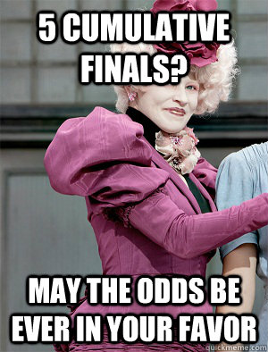 5 cumulative finals? May the odds be ever in your favor - 5 cumulative finals? May the odds be ever in your favor  May the odds be ever in your favor