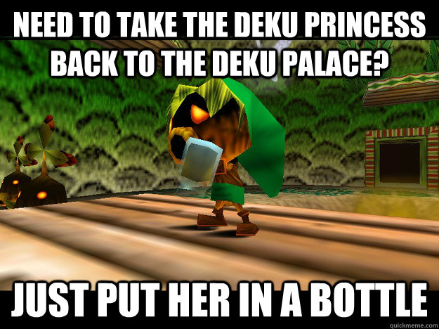 NEED TO TAKE THE DEKU PRINCESS BACK TO THE DEKU PALACE? JUST PUT HER IN A BOTTLE - NEED TO TAKE THE DEKU PRINCESS BACK TO THE DEKU PALACE? JUST PUT HER IN A BOTTLE  LoZ MM logic