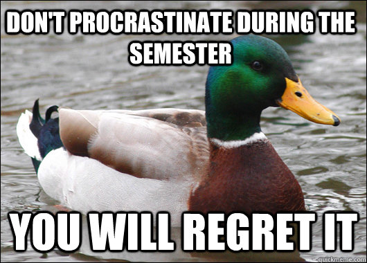 don't procrastinate during the semester you will regret it  Actual Advice Mallard