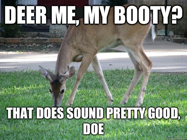 Deer me, my booty? That does sound pretty good, doe  