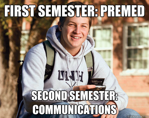 First semester: Premed Second semester: communications  College Freshman
