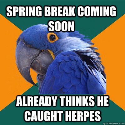 Spring break coming soon already thinks he caught herpes  Paranoid Parrot