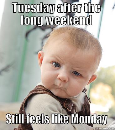 TUESDAY AFTER THE LONG WEEKEND STILL FEELS LIKE MONDAY skeptical baby