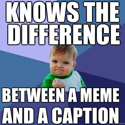Knows the difference  between a meme and a caption  Success Kid