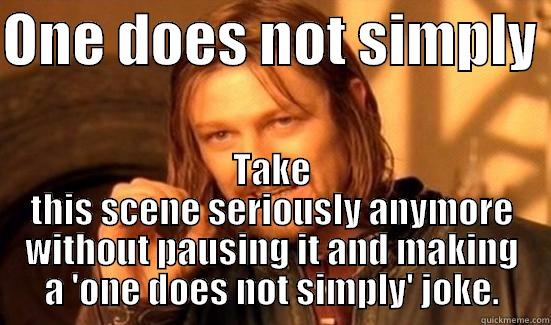 ONE DOES NOT SIMPLY  TAKE THIS SCENE SERIOUSLY ANYMORE WITHOUT PAUSING IT AND MAKING A 'ONE DOES NOT SIMPLY' JOKE. Boromir