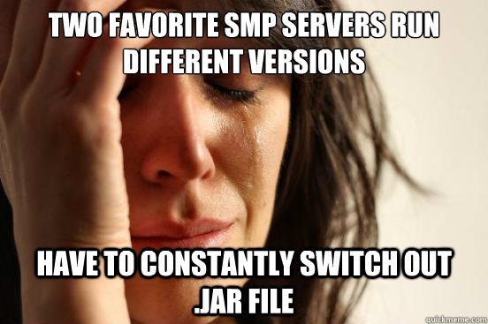 two favorite SMP servers run different versions have to constantly switch out .jar file - two favorite SMP servers run different versions have to constantly switch out .jar file  First World Problems
