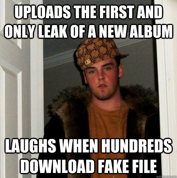 Uploads the first and only leak of a new album laughs when hundreds download fake file  Scumbag Steve