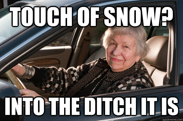 touch of snow? into the ditch it is - touch of snow? into the ditch it is  Old Driver