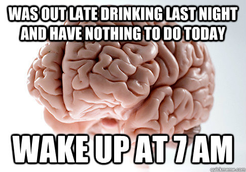 Was out late drinking last night and have nothing to do today wake up at 7 am  Scumbag Brain