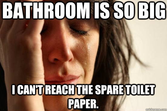 Bathroom is so big I can't reach the spare toilet paper.  First World Problems