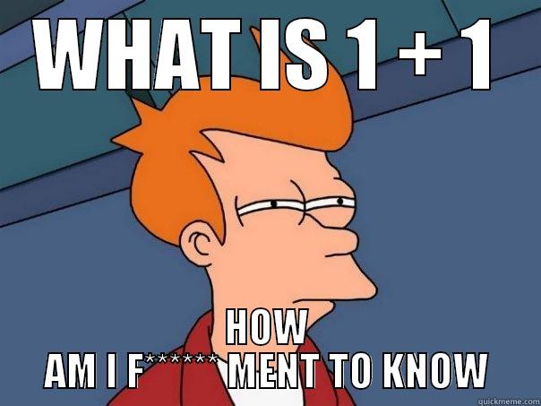 WHAT IS 1 + 1 HOW AM I F****** MEANT TO KNOW Futurama Fry