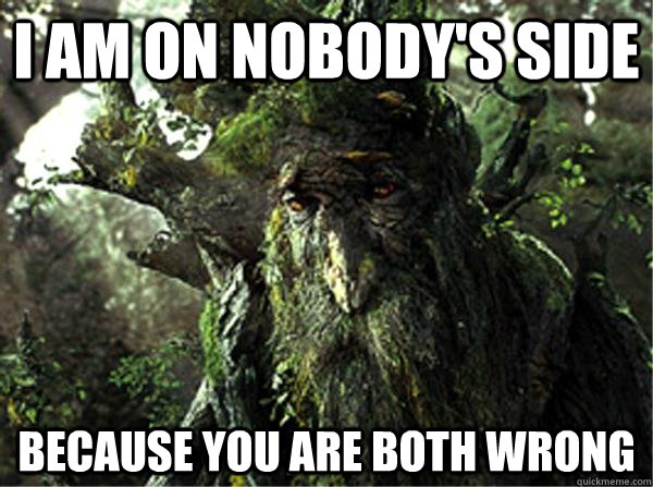 I am on nobody's side because you are both wrong - I am on nobody's side because you are both wrong  Depressed Treebeard