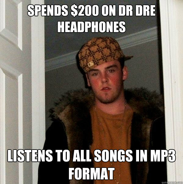 Spends $200 on Dr Dre Headphones Listens to all songs in MP3 format  Scumbag Steve