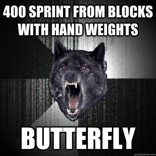 400 sprint from blocks with hand weights BUTTERFLY  Insanity Wolf