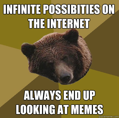 infinite possibities on the internet always end up looking at memes  Lazy Bachelor Bear