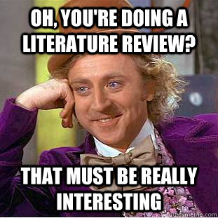 Oh, you're doing a literature review? That must be really interesting - Oh, you're doing a literature review? That must be really interesting  Condescending Wonka