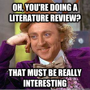 Oh, you're doing a literature review? That must be really interesting  Condescending Wonka