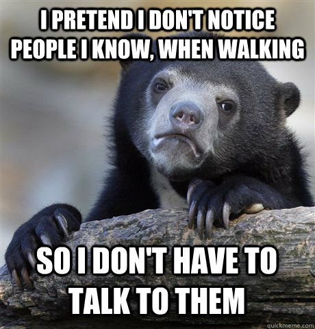 I PRETEND I DON'T NOTICE PEOPLE I KNOW, WHEN WALKING SO I DON'T HAVE TO TALK TO THEM  Confession Bear