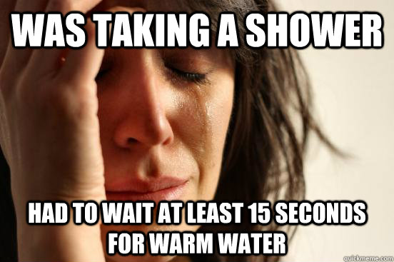was taking a shower had to wait at least 15 seconds for warm water  First World Problems