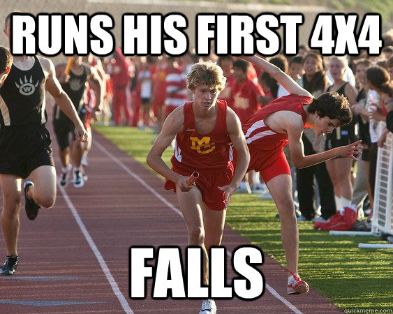 Runs his first 4x4 falls  