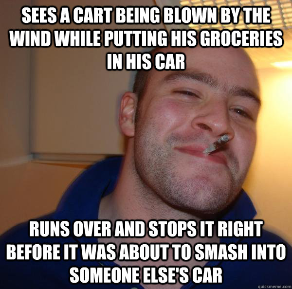 Sees a cart being blown by the wind while putting his groceries in his car runs over and stops it right before it was about to smash into someone else's car - Sees a cart being blown by the wind while putting his groceries in his car runs over and stops it right before it was about to smash into someone else's car  Misc