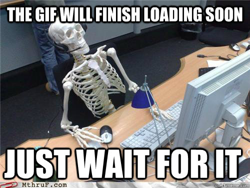 The Gif will finish loading soon just wait for it  Waiting skeleton