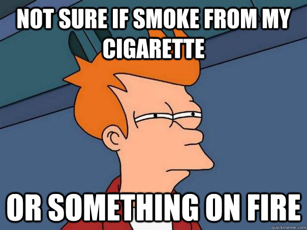 Not sure if smoke from my cigarette or something on fire  Futurama Fry
