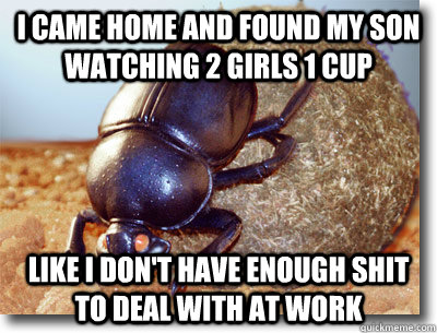 I came home and found my son watching 2 Girls 1 Cup Like I don't have enough shit to deal with at work - I came home and found my son watching 2 Girls 1 Cup Like I don't have enough shit to deal with at work  Diligent Dung Beetle