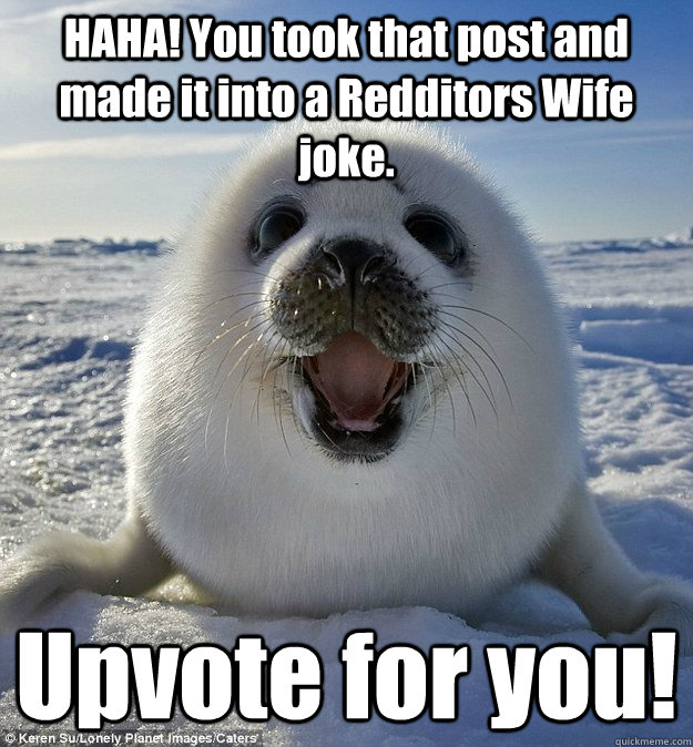 HAHA! You took that post and made it into a Redditors Wife joke. Upvote for you!  Easily Pleased Seal