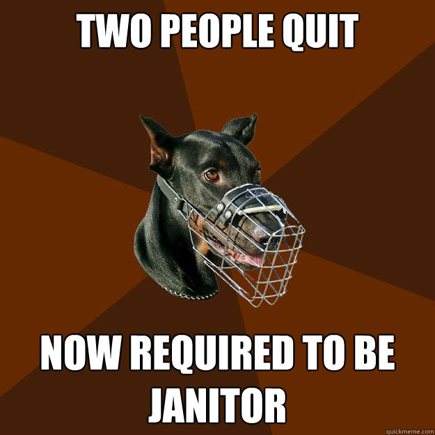 TWO PEOPLE QUIT NOW REQUIRED TO BE JANITOR  Developer Doberman