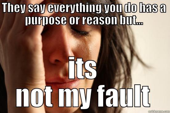 THEY SAY EVERYTHING YOU DO HAS A PURPOSE OR REASON BUT... ITS NOT MY FAULT First World Problems