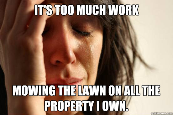 It's too much work mowing the lawn on all the property I own.  First World Problems