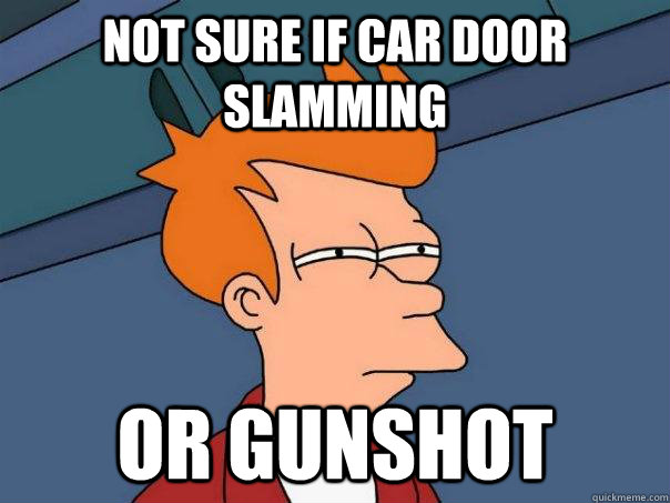 not sure if car door slamming or gunshot  Futurama Fry