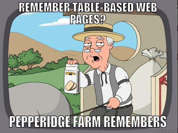 Table based design - REMEMBER TABLE-BASED WEB PAGES? PEPPERIDGE FARM REMEMBERS Pepperidge Farm Remembers