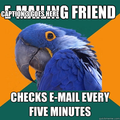 e-mailing friend checks e-mail every five minutes Caption 3 goes here  Paranoid Parrot
