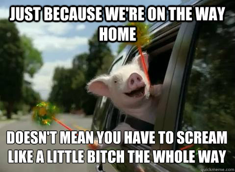 just because we're on the way home doesn't mean you have to scream like a little bitch the whole way  