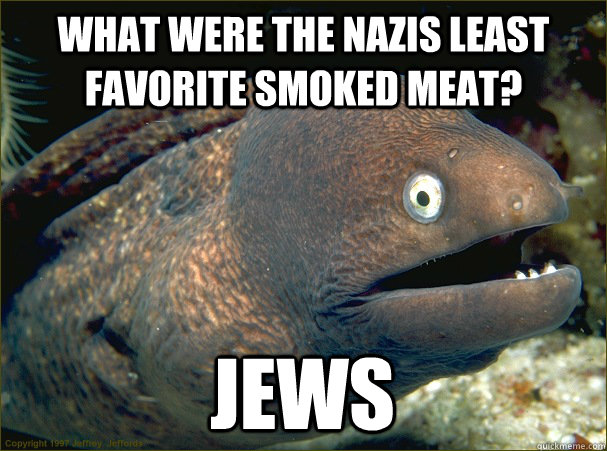 What were the nazis least favorite smoked meat? Jews  Bad Joke Eel