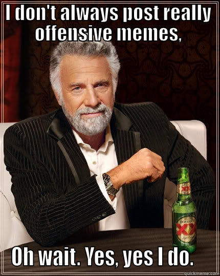 I DON'T ALWAYS POST REALLY OFFENSIVE MEMES, OH WAIT. YES, YES I DO.    The Most Interesting Man In The World