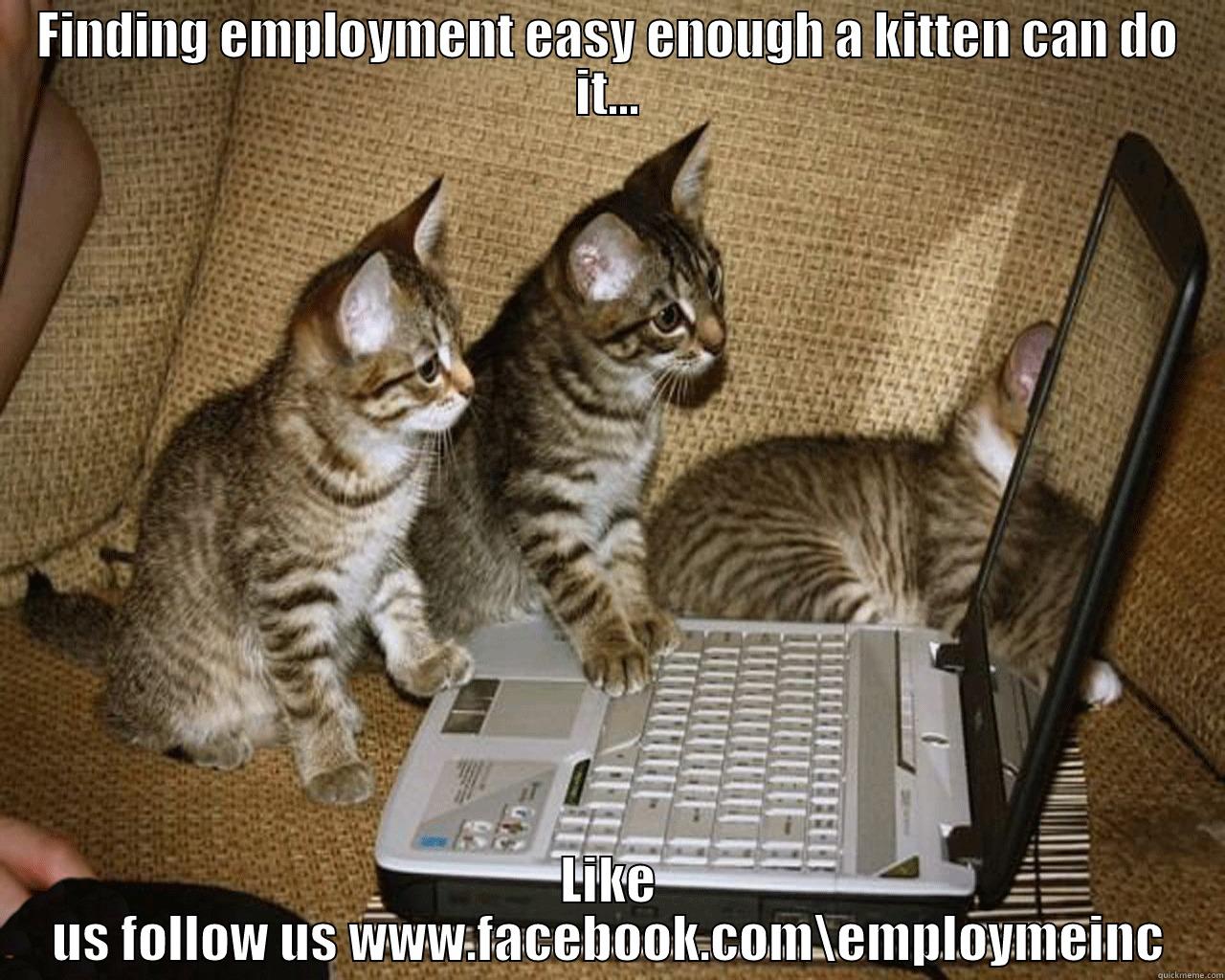 FINDING EMPLOYMENT EASY ENOUGH A KITTEN CAN DO IT... LIKE US FOLLOW US WWW.FACEBOOK.COM\EMPLOYMEINC Misc