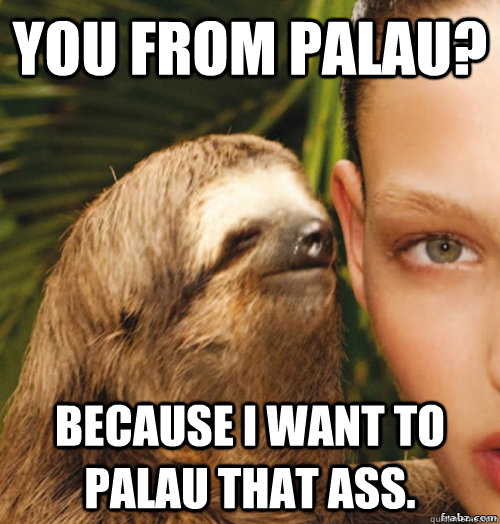 YOU FROM PALAU? BECAUSE I WANT TO PALAU THAT ASS.  rape sloth