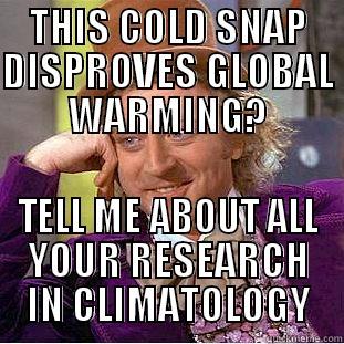 THIS COLD SNAP DISPROVES GLOBAL WARMING? TELL ME ABOUT ALL YOUR RESEARCH IN CLIMATOLOGY Condescending Wonka
