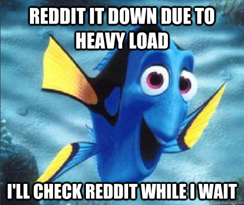 Reddit it down due to heavy load i'll check reddit while i wait  optimistic dory