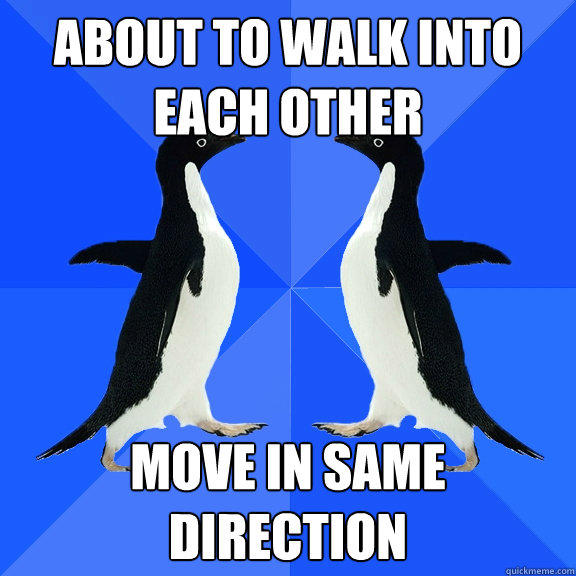 about to walk into each other move in same direction - about to walk into each other move in same direction  Dancing penguins