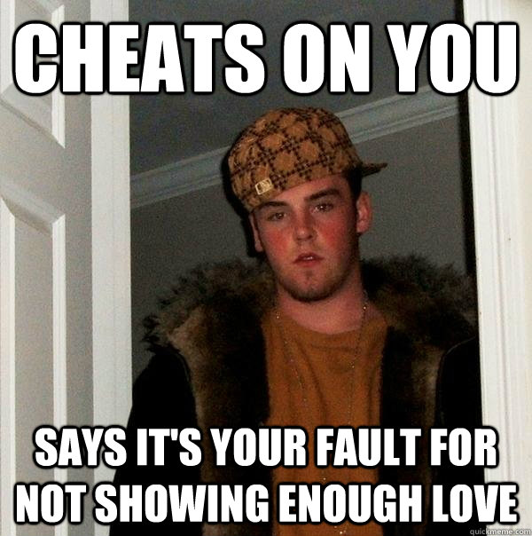 cheats on you says it's your fault for not showing enough love  Scumbag Steve