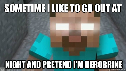 Sometime I like to go out at
  night and pretend I'm Herobrine  Herobrine