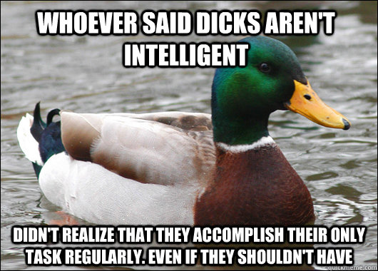 Whoever said dicks aren't intelligent Didn't realize that they accomplish their only task regularly. Even if they shouldn't have  Actual Advice Mallard