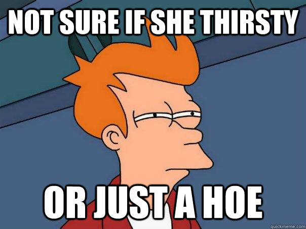 Not sure if she thirsty  or just a hoe   Futurama Fry