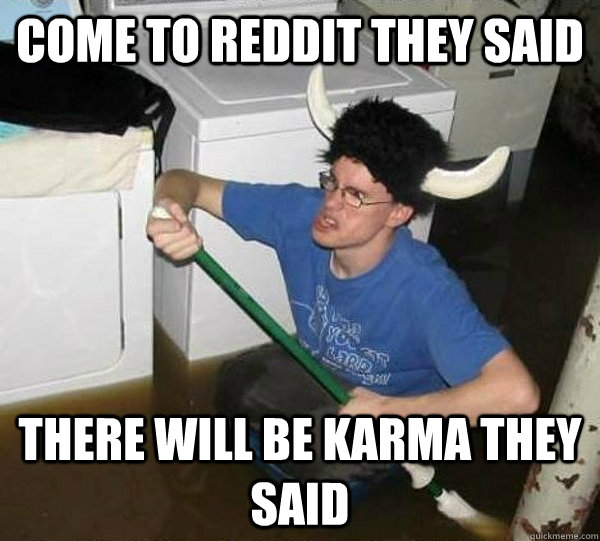 come to reddit they said there will be karma they said  They said