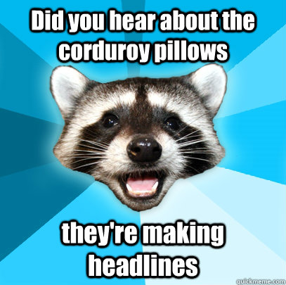 Did you hear about the corduroy pillows they're making headlines   Lame Pun Coon